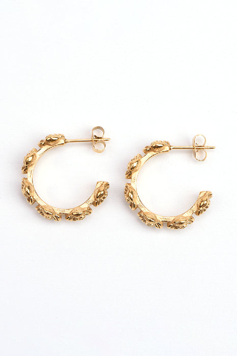 Earring stainless steel gold-plated half hoop with rose blossoms