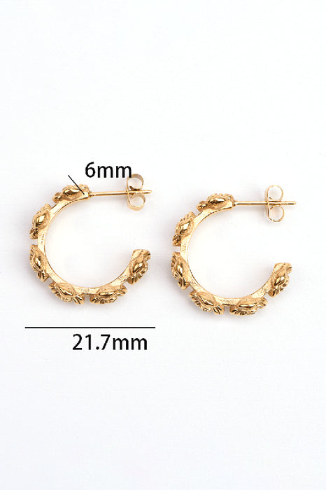 Earring stainless steel gold-plated half hoop with rose blossoms