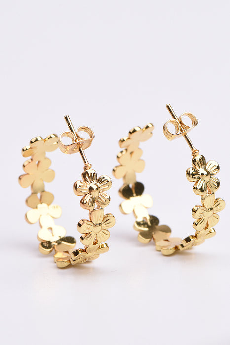 Earring stainless steel gold-plated half hoop with small flowers