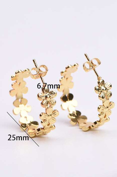 Earring stainless steel gold-plated half hoop with small flowers