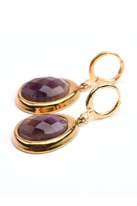 Ohrring Edelstahl vergoldet oval facettierter Amethyst