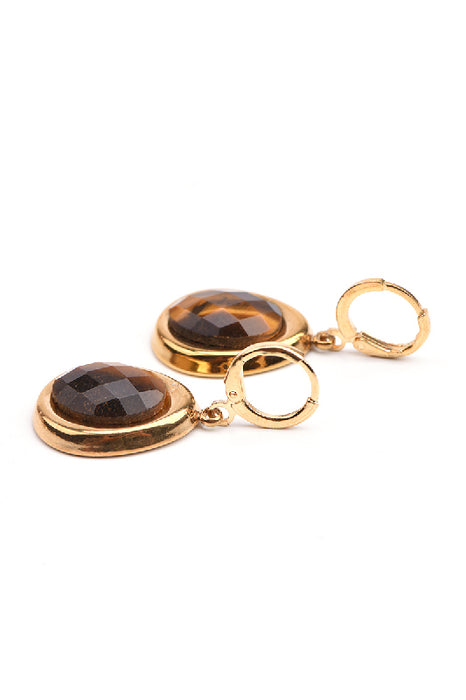 Ohrring Edelstahl vergoldet oval facettiertes Tigerauge