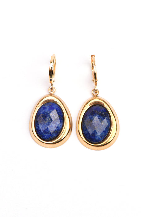 Ohrring Edelstahl vergoldet oval facettierter Lapis Lazuli