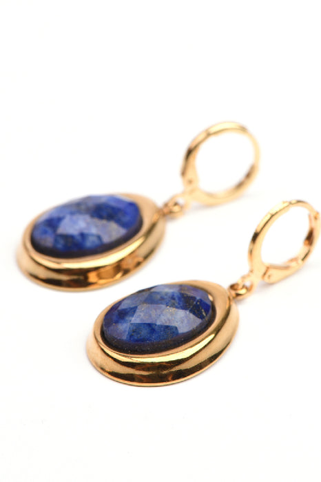 Ohrring Edelstahl vergoldet oval facettierter Lapis Lazuli