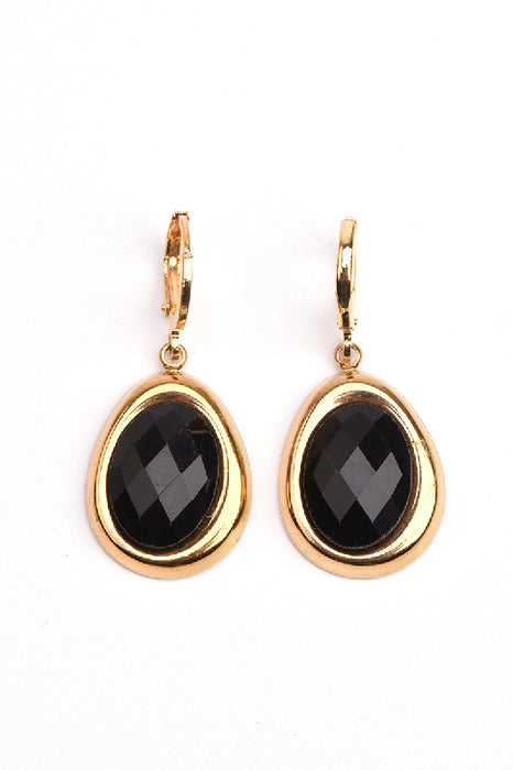 Ohrring Edelstahl vergoldet oval facettierter schwarzer Obsidian