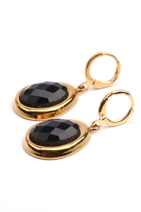 Ohrring Edelstahl vergoldet oval facettierter schwarzer Obsidian