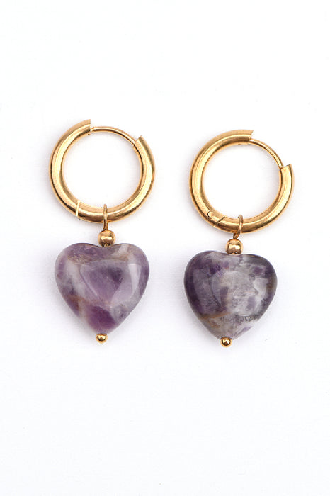 Ohrring Edelstahl vergoldet mit Herz aus Amethyst