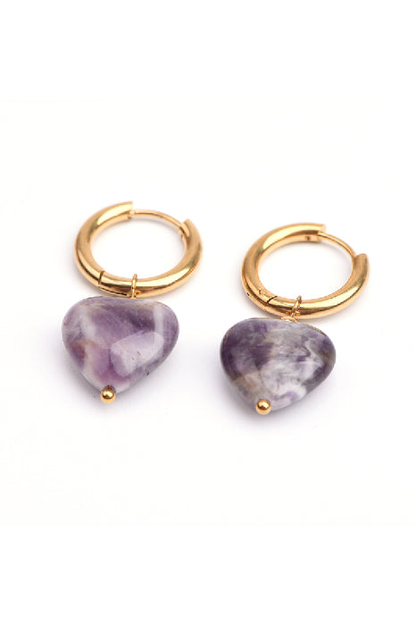 Ohrring Edelstahl vergoldet mit Herz aus Amethyst