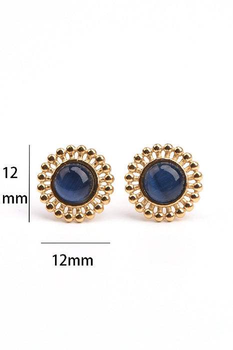 Ohrring Edelstahl vergoldet royalblaues Katzenauge
