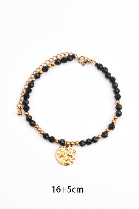 Bracelet en acier inoxydable doré, réglable, obsidienne noire avec pendentif martelé