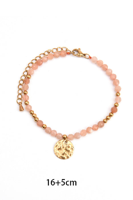 Gold-plated stainless steel adjustable bracelet sunstone with hammered charm