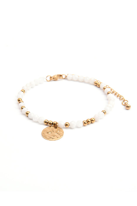 Bracelet en acier inoxydable plaqué or réglable, pierre de lune avec pendentif martelé