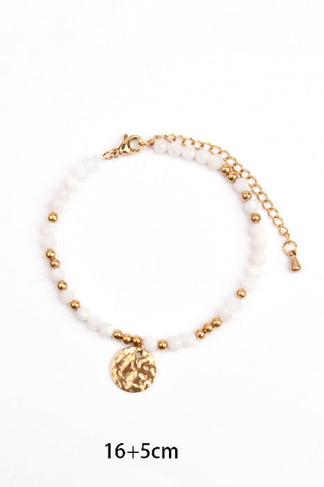 Bracelet en acier inoxydable plaqué or réglable, pierre de lune avec pendentif martelé
