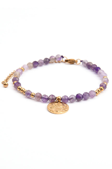 Armband Edelstahl vergoldet verstellbar Amethyst mit Anhänger gehämmert