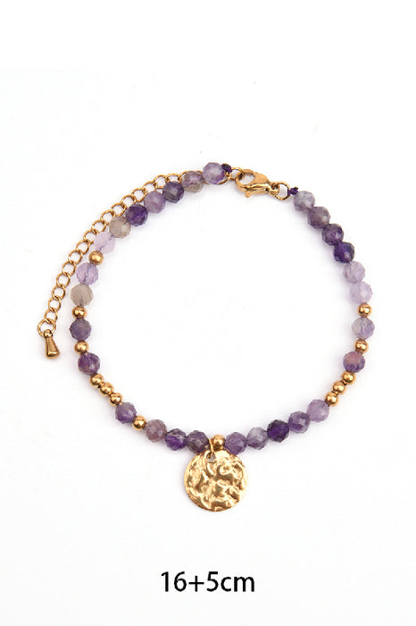 Armband Edelstahl vergoldet verstellbar Amethyst mit Anhänger gehämmert