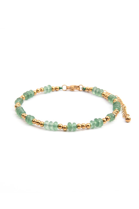 Bracelet en acier inoxydable plaqué or ajustable aventurine verte