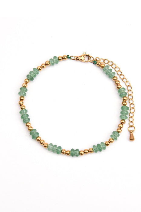 Bracelet en acier inoxydable plaqué or ajustable aventurine verte