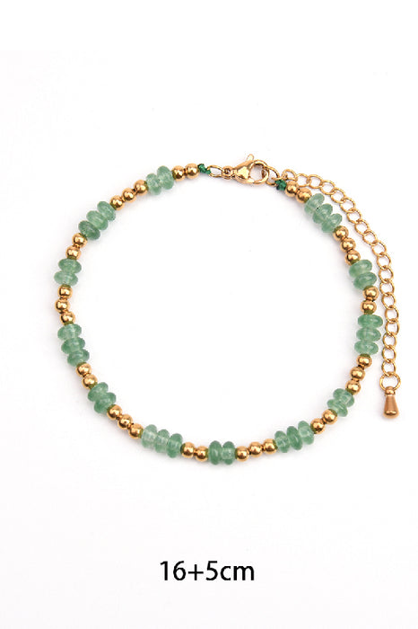Bracelet en acier inoxydable plaqué or ajustable aventurine verte