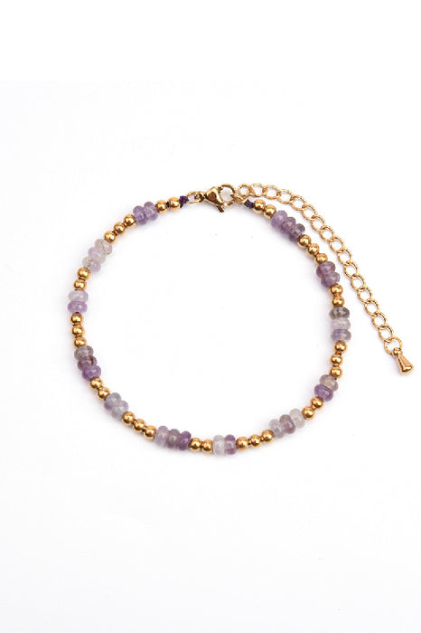Bracelet en acier inoxydable doré, réglable, améthyste