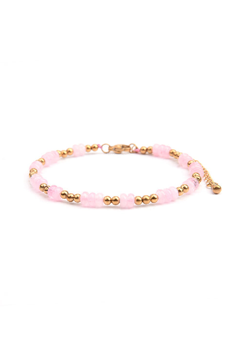 Bracelet acier inoxydable plaqué or ajustable quartz rose