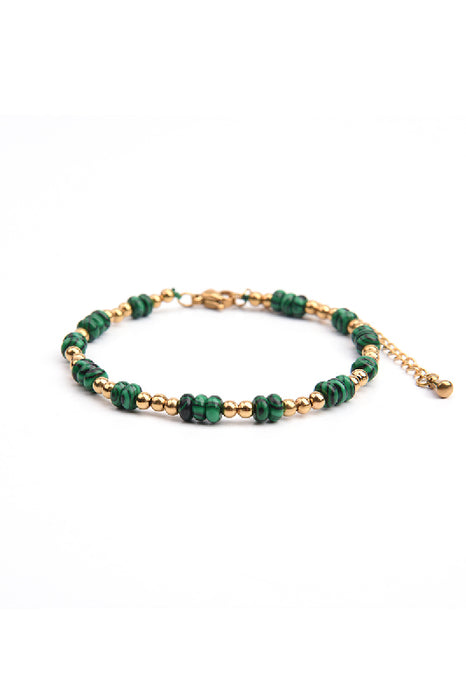 Bracelet en acier inoxydable plaqué or ajustable malachite