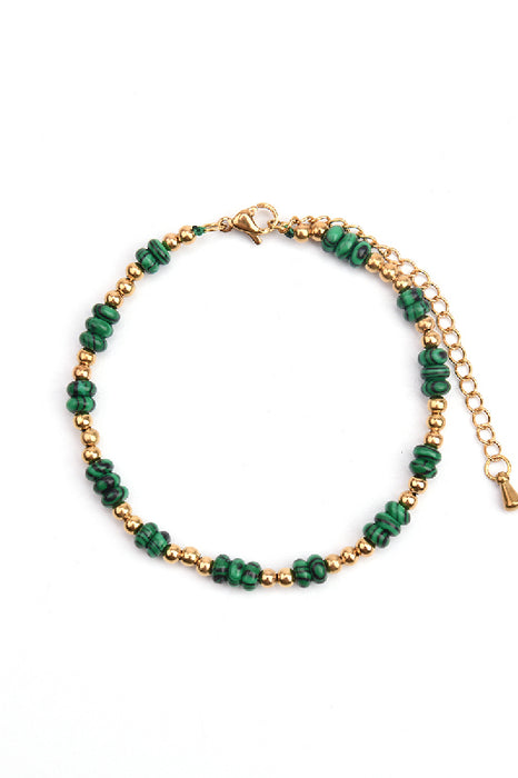 Bracelet en acier inoxydable plaqué or ajustable malachite