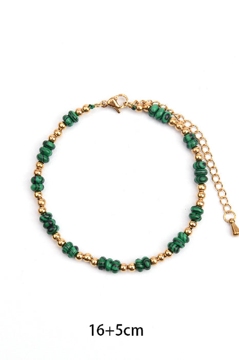 Bracelet en acier inoxydable plaqué or ajustable malachite