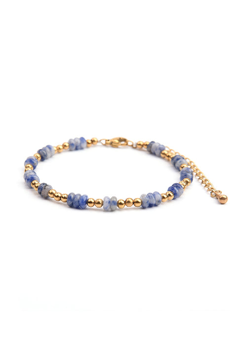 Bracelet stainless steel gold-plated adjustable Blue Spot Stone
