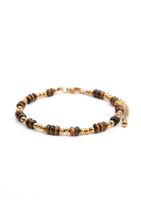 Bracelet acier inoxydable plaqué or ajustable œil de tigre