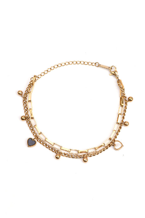 Bracelet stainless steel gold-plated adjustable mother-of-pearl hearts