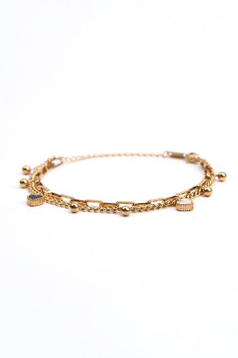 Bracelet stainless steel gold-plated adjustable mother-of-pearl hearts