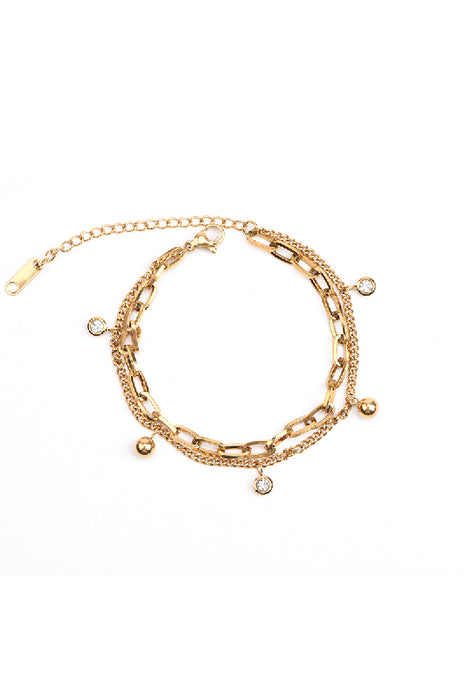 Bracelet stainless steel gold-plated adjustable cubic zirconia