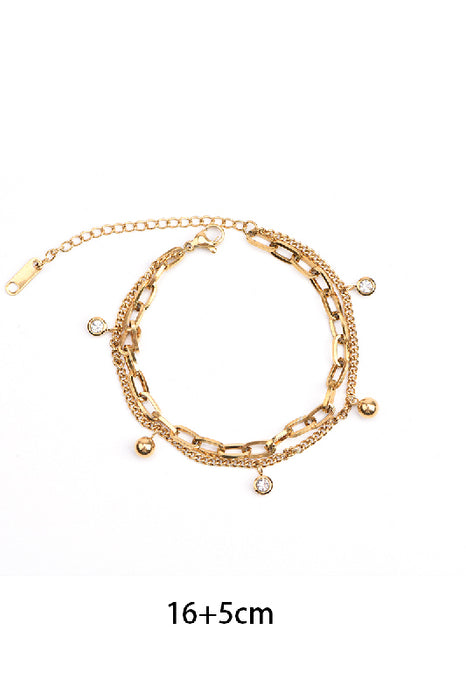 Bracelet stainless steel gold-plated adjustable cubic zirconia