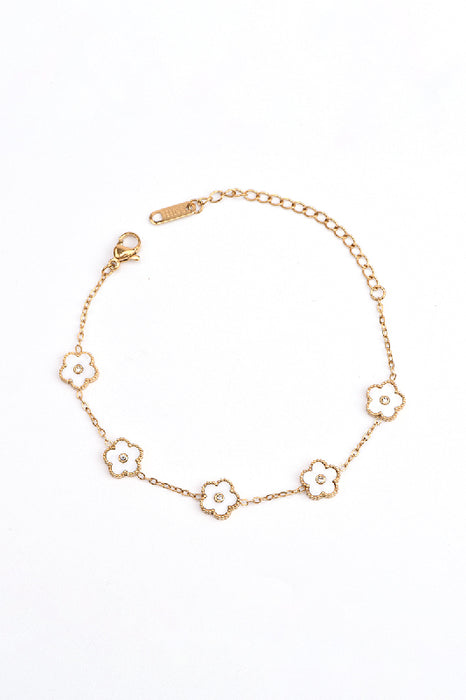 Bracelet stainless steel gold-plated adjustable mother-of-pearl flowers