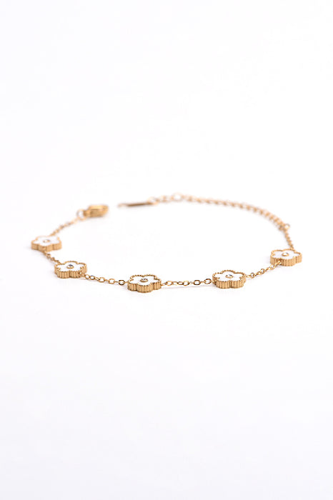 Bracelet stainless steel gold-plated adjustable mother-of-pearl flowers
