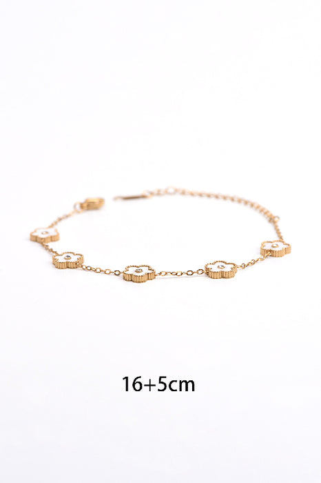 Bracelet stainless steel gold-plated adjustable mother-of-pearl flowers