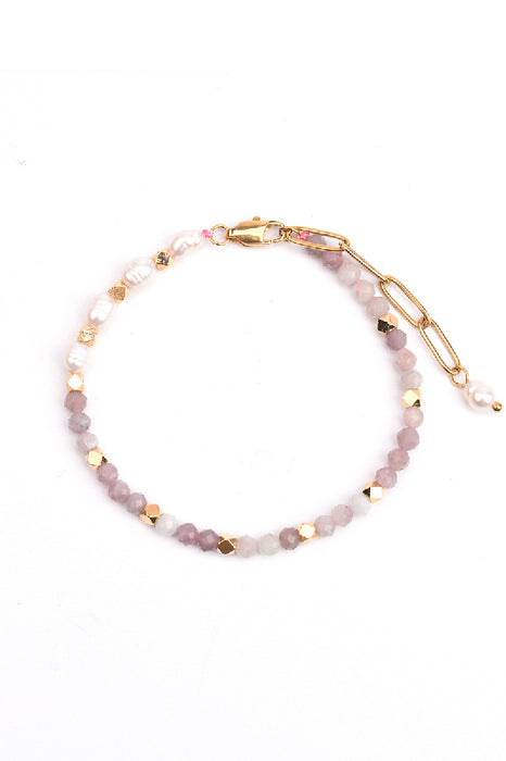 Bracelet stainless steel gold-plated adjustable pink tourmaline, freshwater pearl