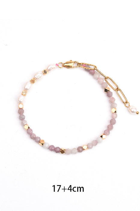 Bracelet stainless steel gold-plated adjustable pink tourmaline, freshwater pearl