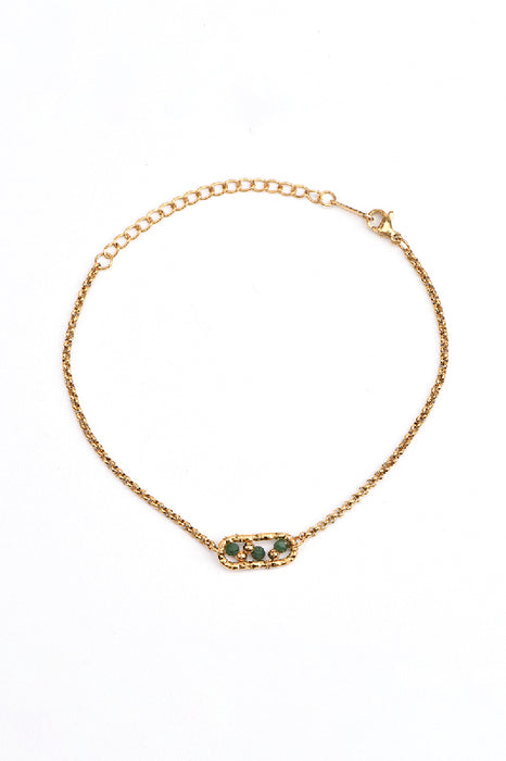 Bracelet stainless steel gold plated adjustable 3 beads African turquoise