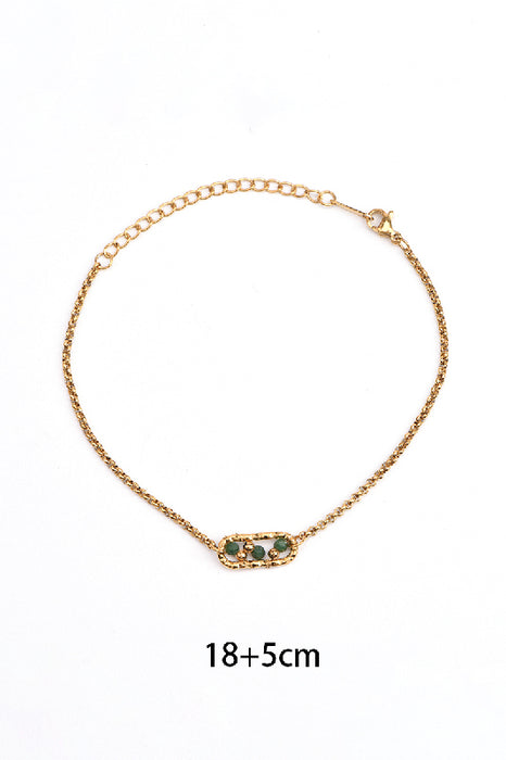 Bracelet stainless steel gold plated adjustable 3 beads African turquoise