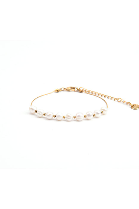 Bracelet stainless steel gold-plated adjustable freshwater pearls