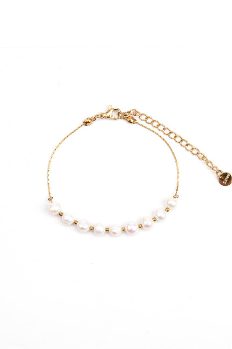 Bracelet stainless steel gold-plated adjustable freshwater pearls