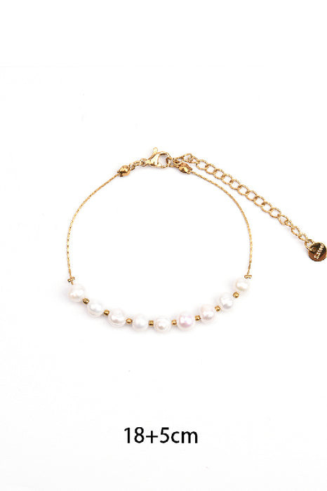 Bracelet stainless steel gold-plated adjustable freshwater pearls