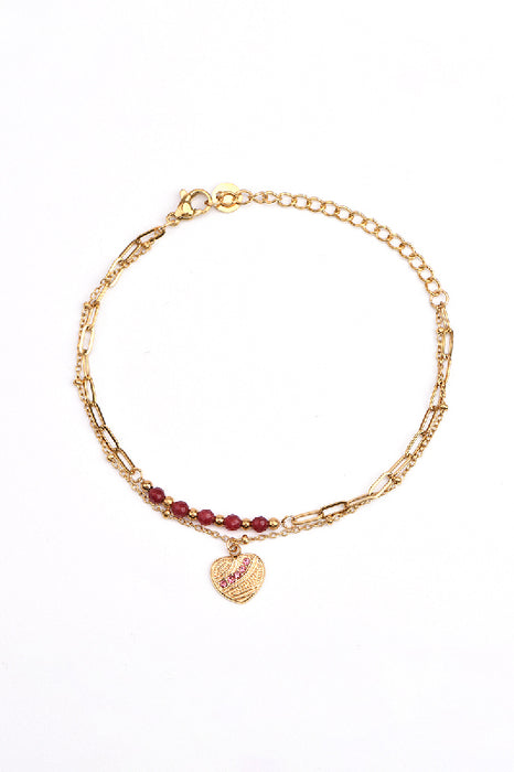 Bracelet stainless steel gold-plated adjustable golden sandstone with heart charm