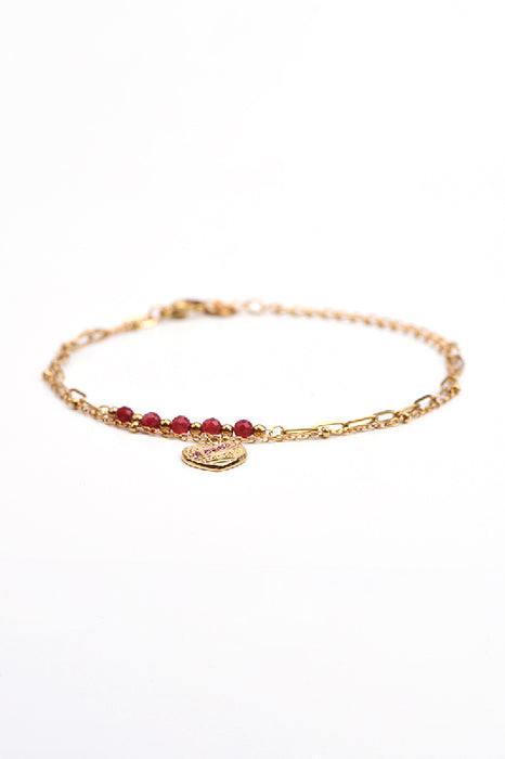 Bracelet stainless steel gold-plated adjustable golden sandstone with heart charm