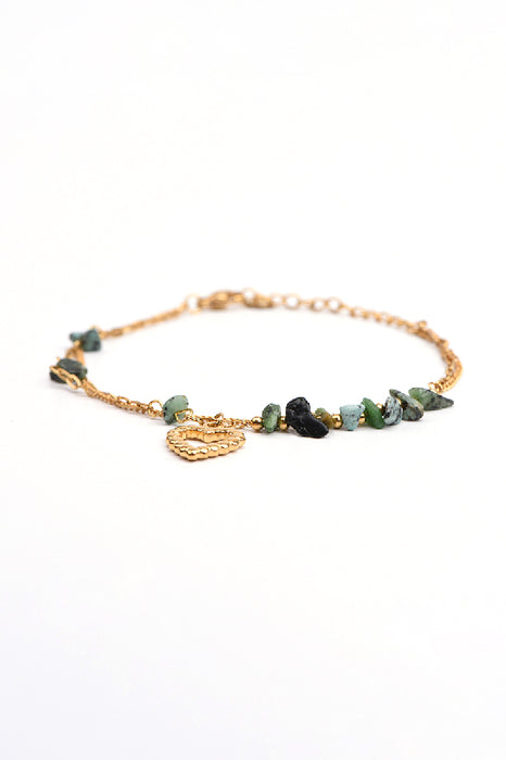 Bracelet stainless steel gold-plated adjustable African turquoise and heart charm
