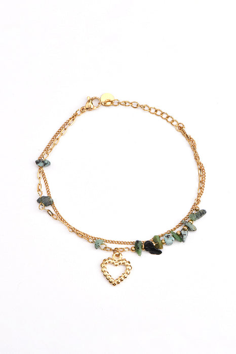 Bracelet stainless steel gold-plated adjustable African turquoise and heart charm