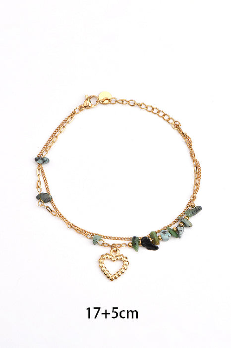 Bracelet stainless steel gold-plated adjustable African turquoise and heart charm