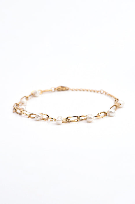 Bracelet en acier inoxydable plaqué or réglable perles d'eau douce