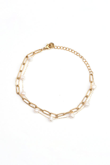 Bracelet en acier inoxydable plaqué or réglable perles d'eau douce